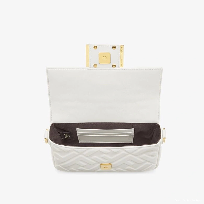 Vintage HOT FF Motif Nappa In Mini Baguette Bag Leather White Fendi 0821